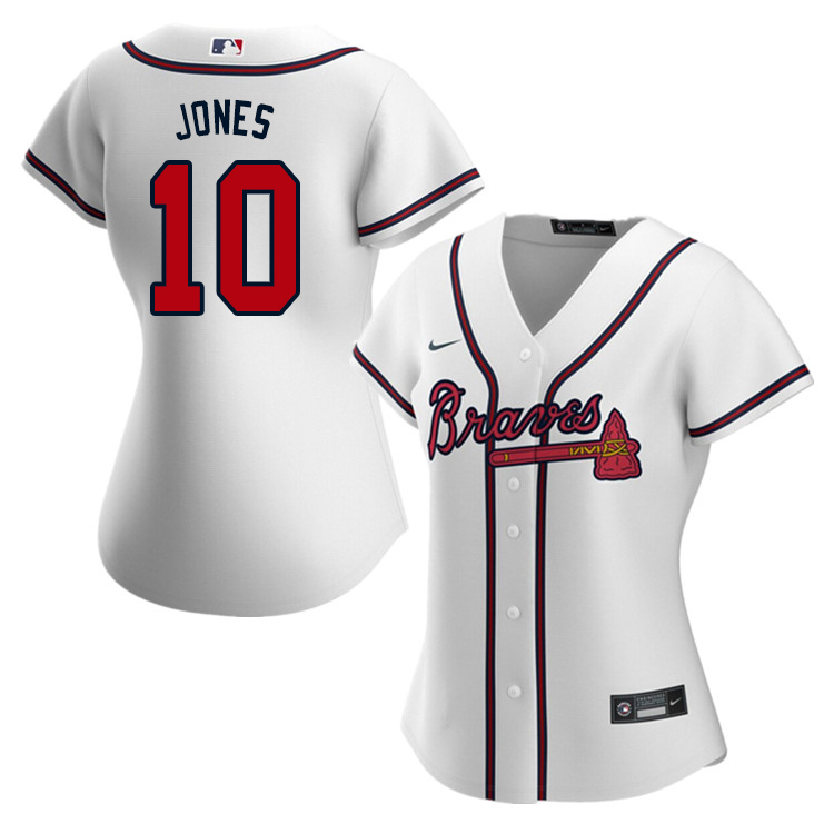 Nike Women #10 Chipper Jones Atlanta Braves Baseball Jerseys Sale-White